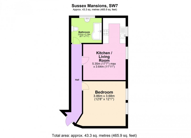 Floorplan for Sussex Mansions, Old Brompton Road, London